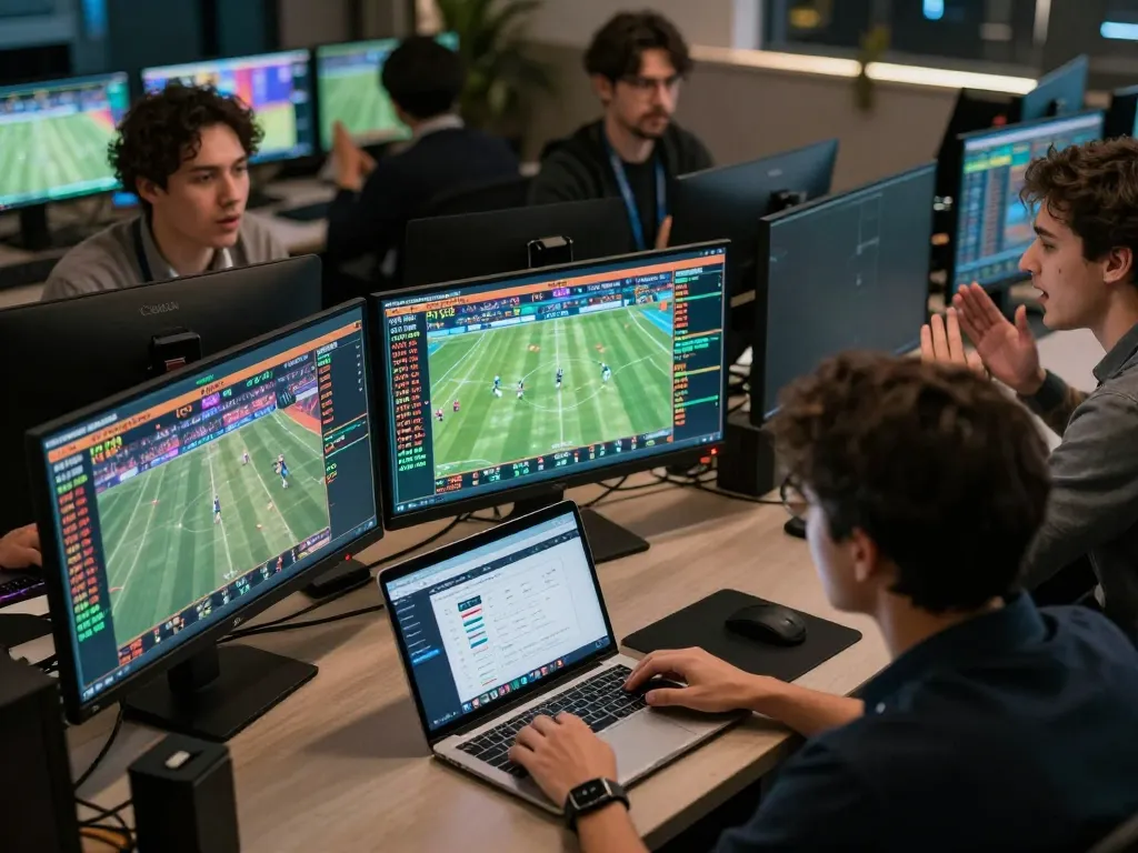 Engaging sports betting activity on mposport platform, showcasing multiple screens with live odds and betting options.
