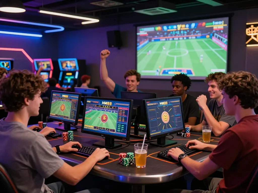 Exciting gaming atmosphere with friends celebrating on HM88 top online platform.