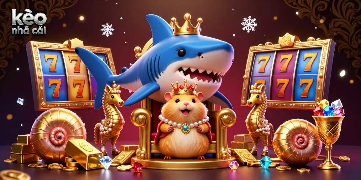 Engage with kèo nhà cái through vibrant casino-themed illustration featuring a golden hamster king and treasure elements.