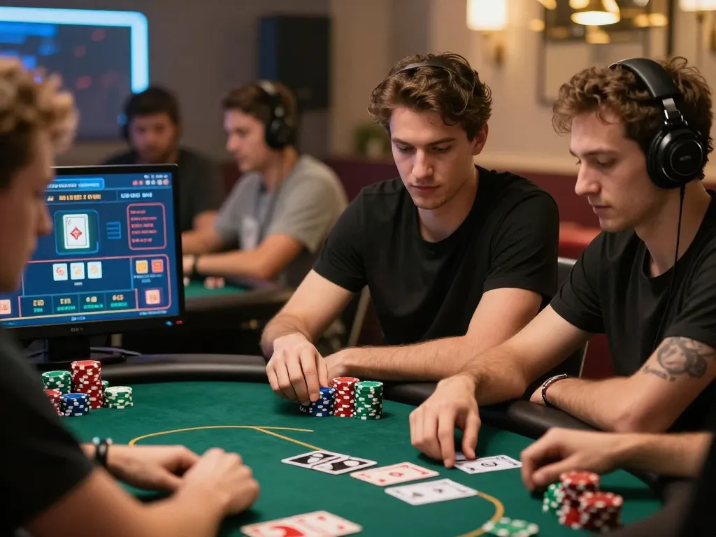 MM88 TODAY showcases players engaging in a high-stakes online poker game, demonstrating intense focus and excitement.