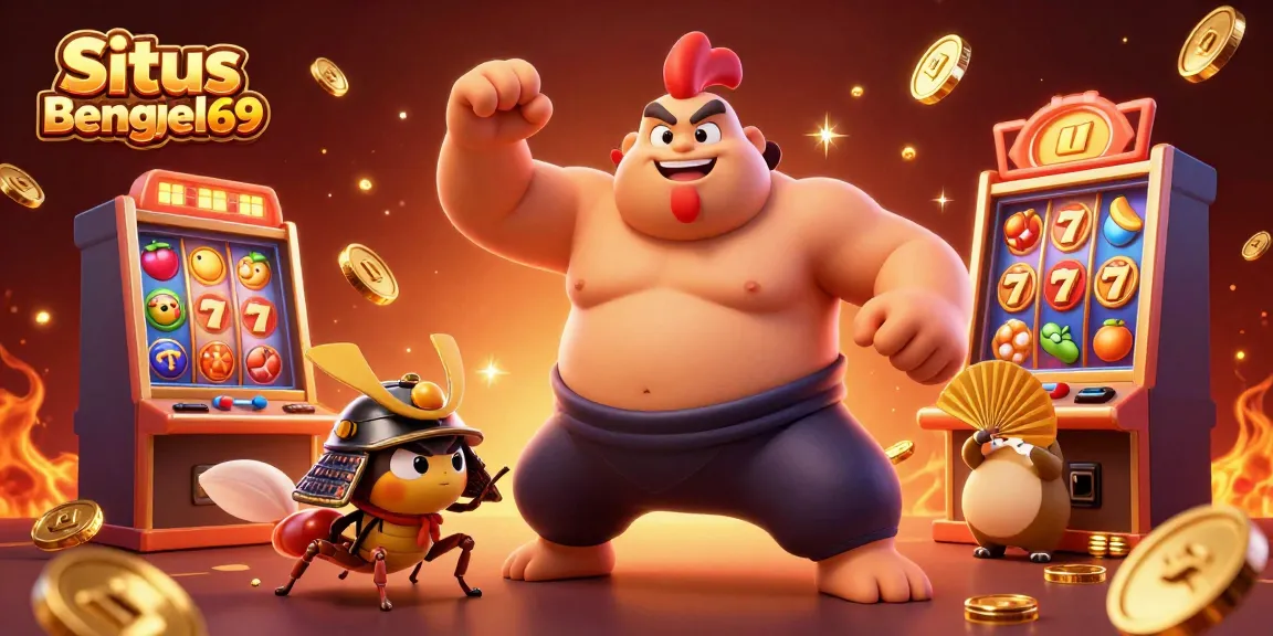 Engage with exciting slot wins at Situs Bengkel69 featuring dynamic illustrations and vibrant casino action.