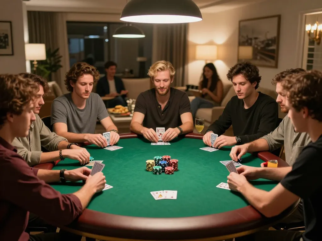Engaged players enjoying poker at home with strategic moves on uu88 vom.