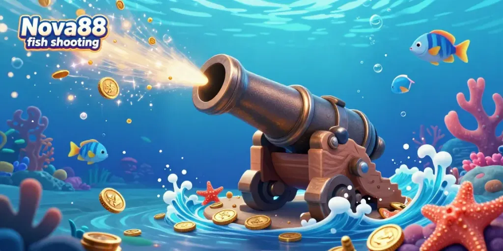 Experience thrilling gameplay with Nova88 fish shooting featuring dynamic underwater elements and a rich cannon scene.