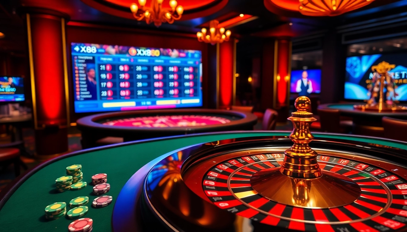 Experience the excitement of nhà cái XX88 with vibrant casino gaming tables and online betting options.