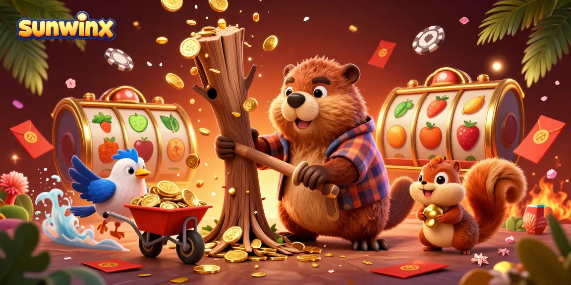 Feel the excitement at sunwinx as the beaver collects coins in this dynamic casino illustration.