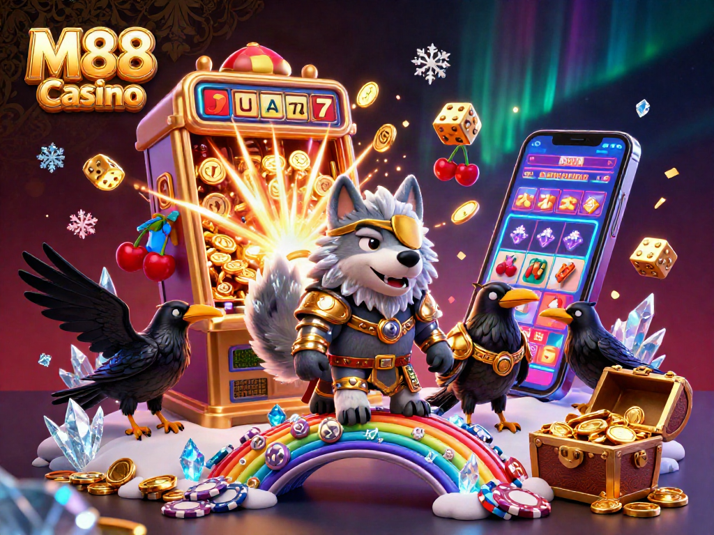 M88 Casino showcases a vibrant 3D illustration with a Norse god and casino symbols, igniting fortune adventures.