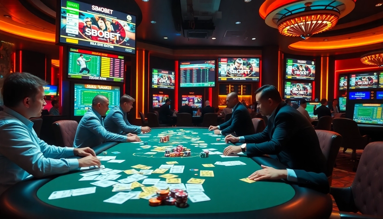 Engaging scene of sbobet link betting at a professional casino table with live sports odds displayed.