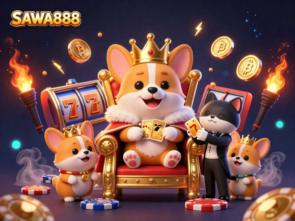 SAWA888 provides a vibrant online casino experience with royal corgi and vibrant gaming elements.