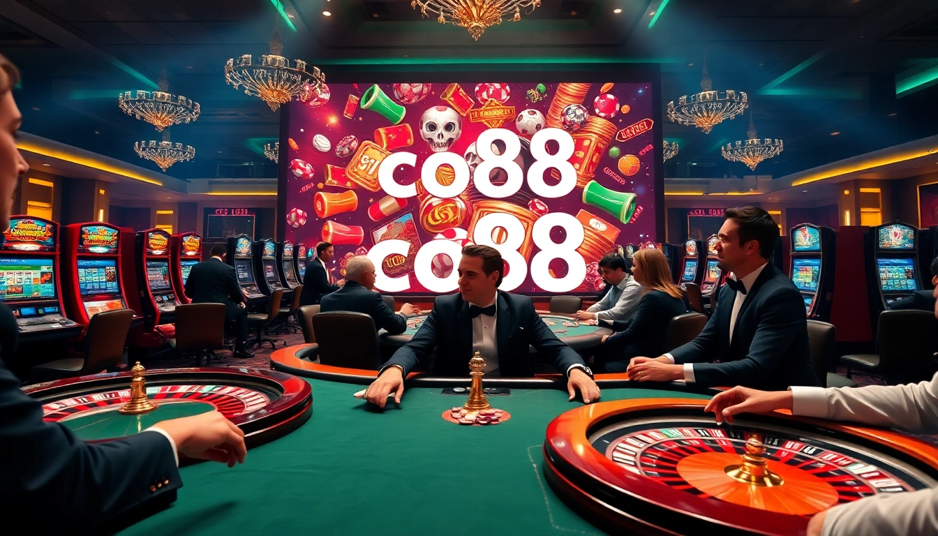 Exciting casino gaming experience featuring co88 poker tables and vibrant slot machines.