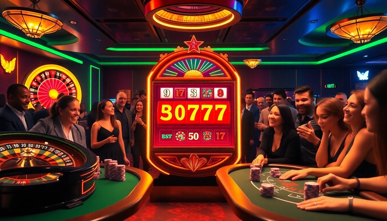 Players winning big on the vibrant slot777 machines in a luxurious casino.