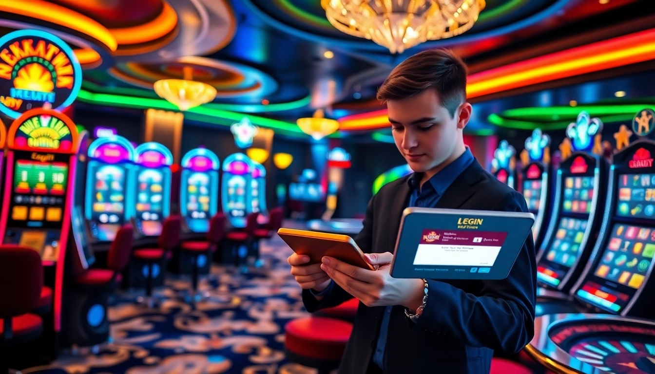 Login NEKATWIN by playing exciting slot machines in a vibrant casino atmosphere.