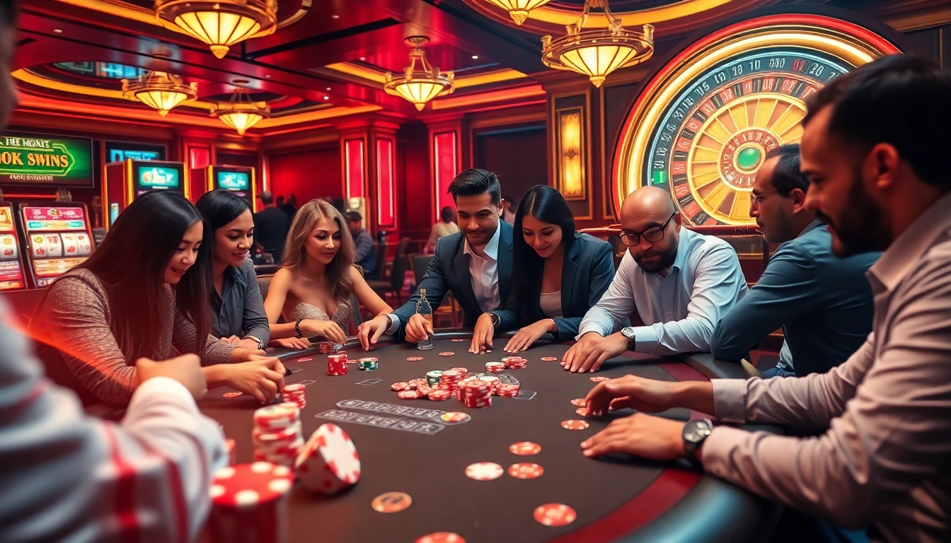 A vibrant casino scene showcasing high-stakes poker and exciting slot machines at https://s8hn.com/ with engaging gameplay and atmosphere.