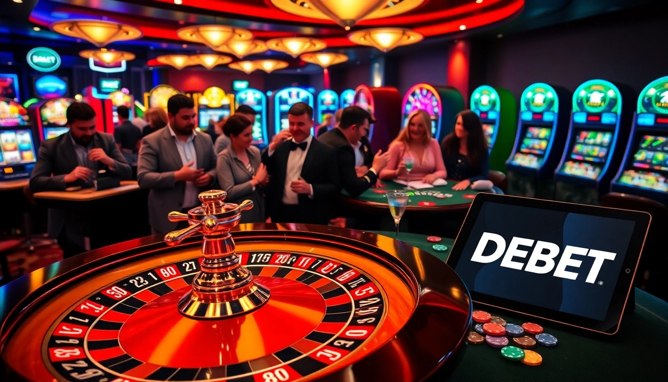 Gamblers enjoying an exciting casino experience with DEBET playing a key role in online betting.