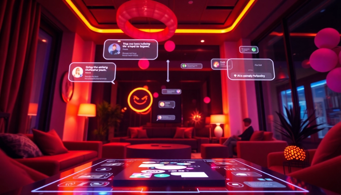 Engaging spicychat AI interaction scene with vibrant avatars and chat interface.