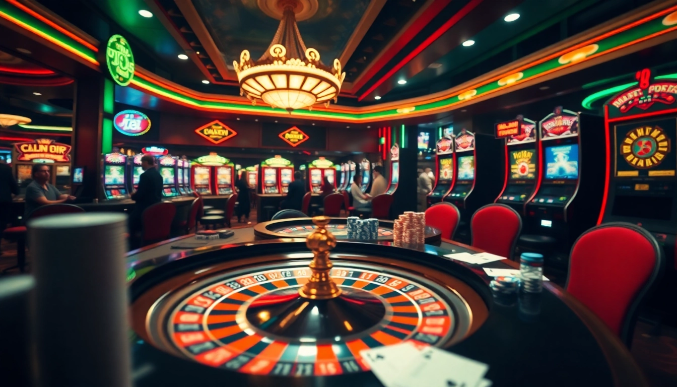 Gamblers enjoying an exciting game at mm 88 casino with vibrant tables and colorful slots.