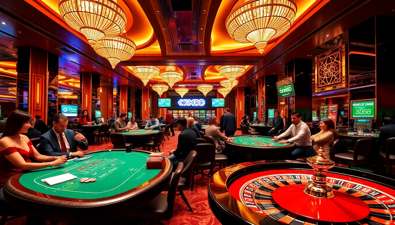 Exciting casino scene at trang chủ xx88 featuring vibrant tables and players enjoying games.