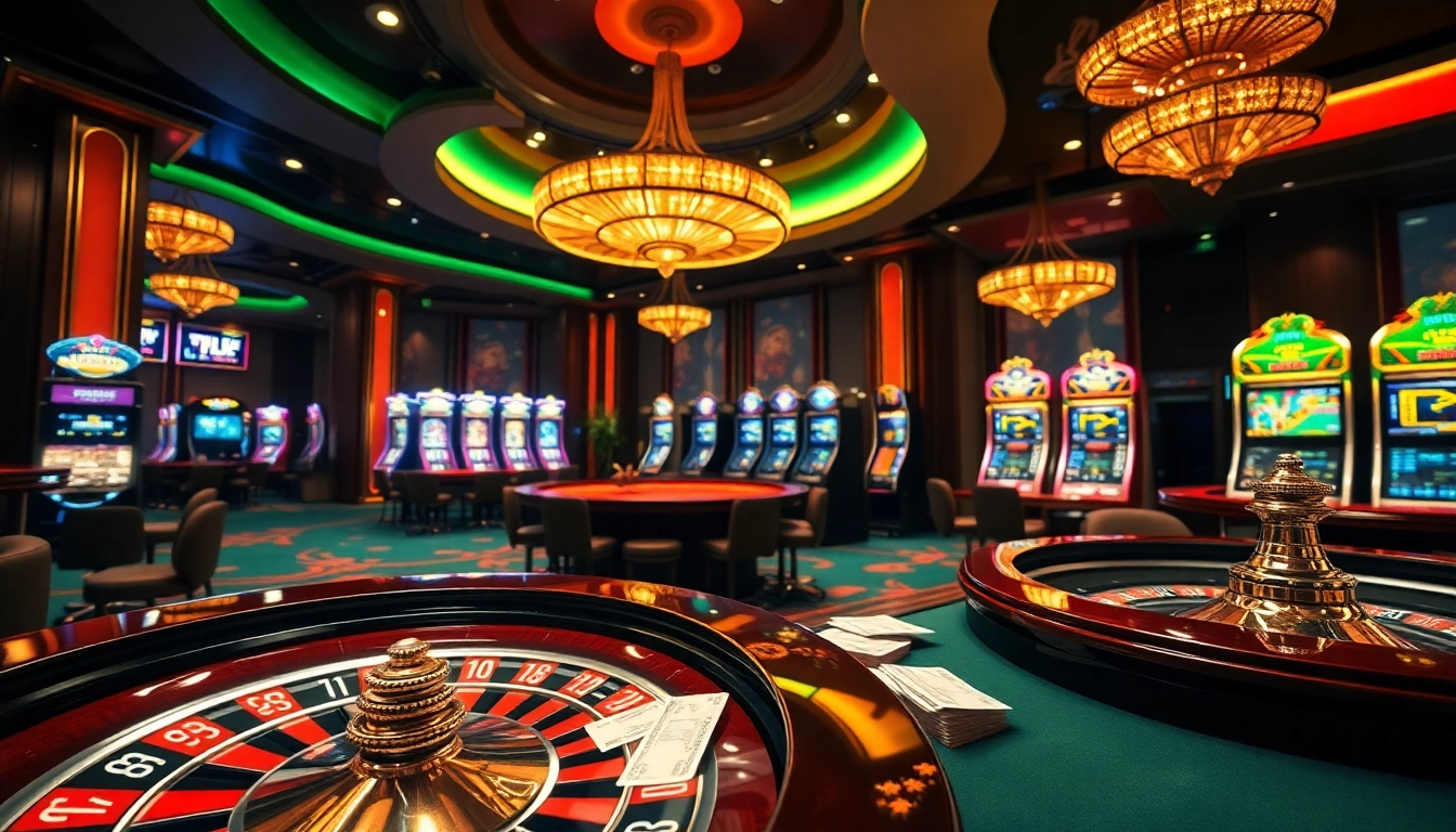 Engage in high-stakes gambling at keonhacai5 with roulette, poker, and betting tables in a luxurious setting.