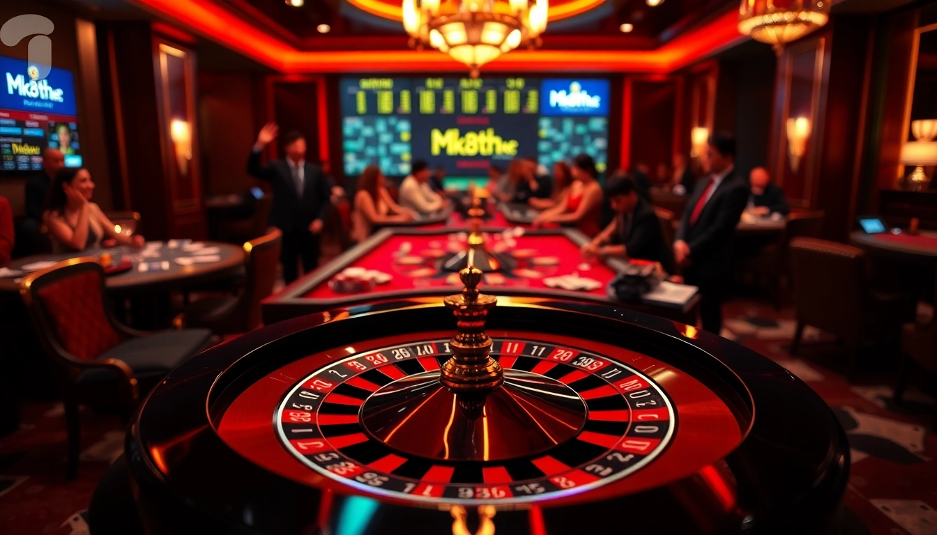 Exciting gaming action at mk8th.net casino featuring roulette, cards, and poker chips.