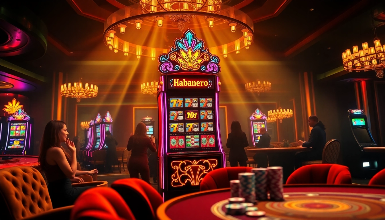 Players enjoying the thrilling Habanero Slot experience in a vibrant casino environment.